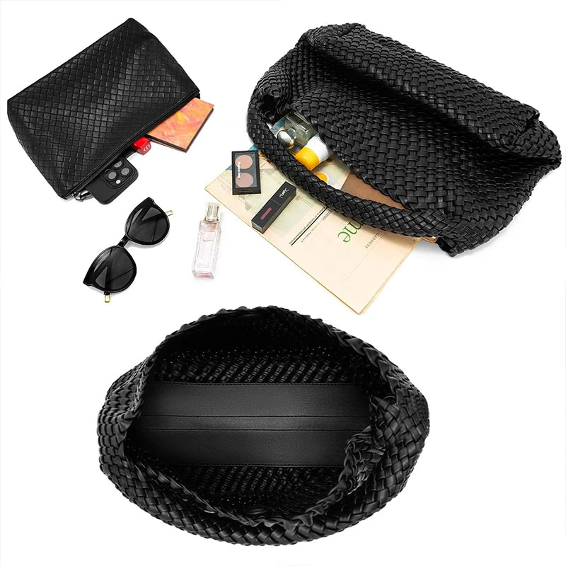 Soft Leather Woven Shopper Tote