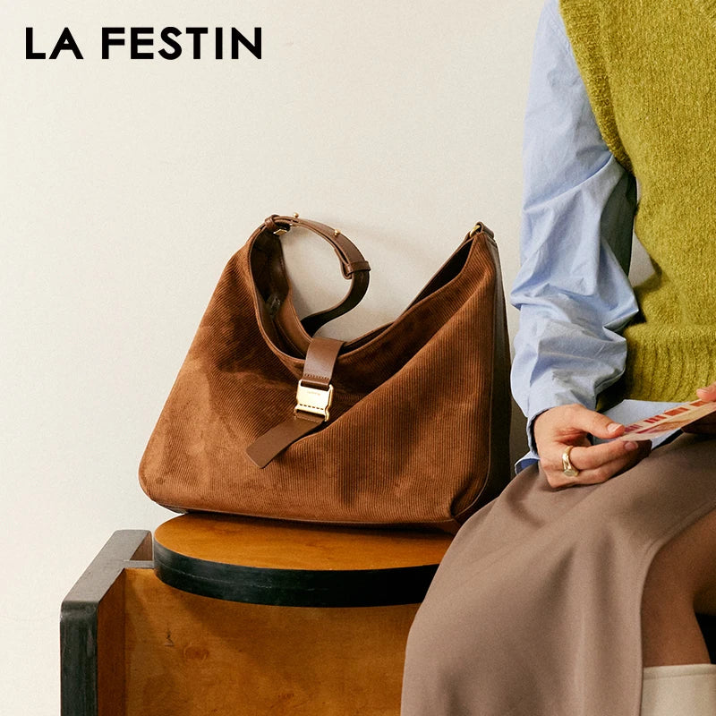 LA FESTIN Large Suede Crossbody Tote Bag