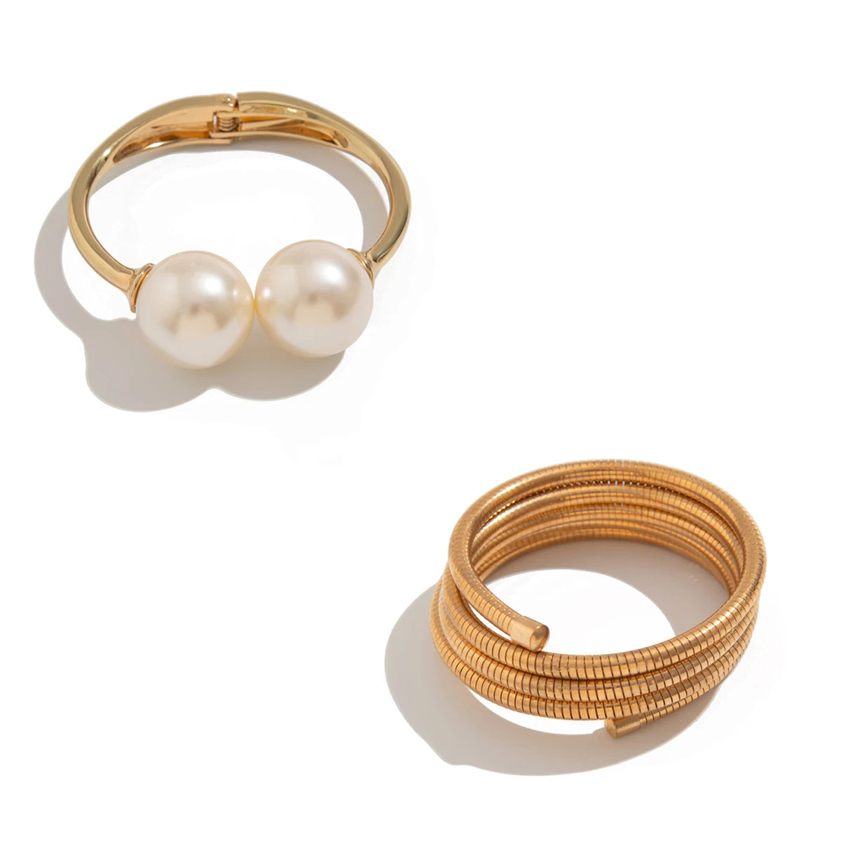 Punk Multilayer Snake Chain Open Spring Bangles Boho Large Imitation Pearl Cuff Bangles Bracelet