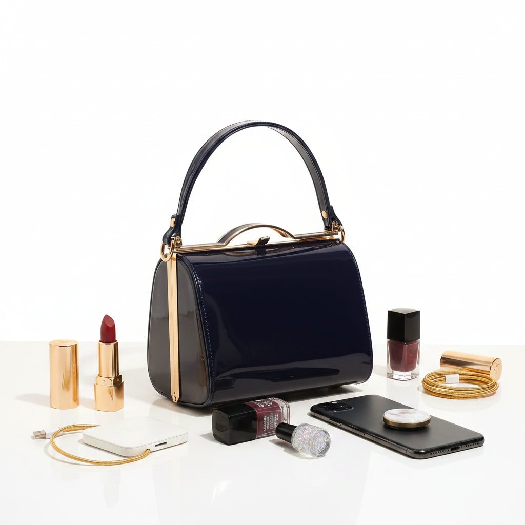 Highlight Cute Simple Patent Leather Pearlescent Leather Handheld Hard Shell Clip Dinner Bag