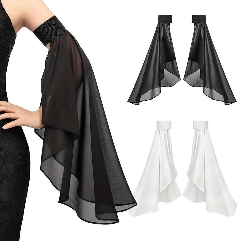 1 Pair Elegant Women Detachable Long Sleeves Sunscreen Tulle Arm Warmers for Weddings Daily Wear Stylish Decorative Accessories