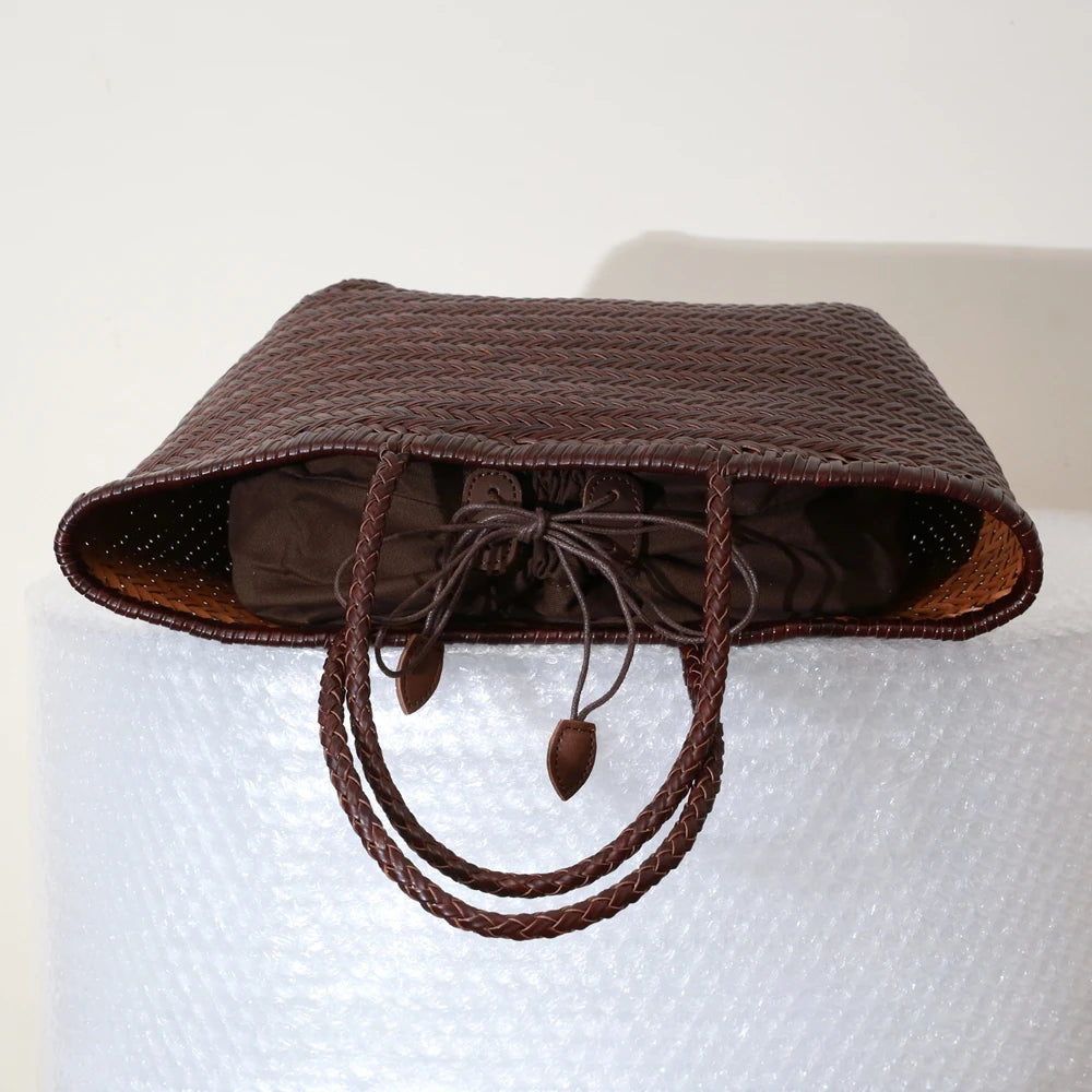 Genuine Leather Woven Tote Bag