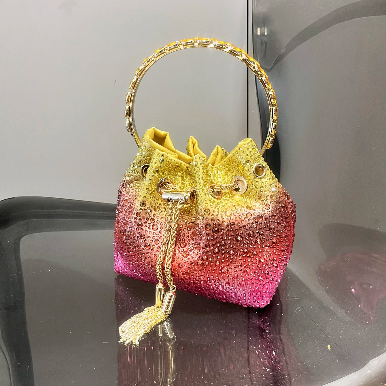 Crystal Handle Evening Clutch Bag