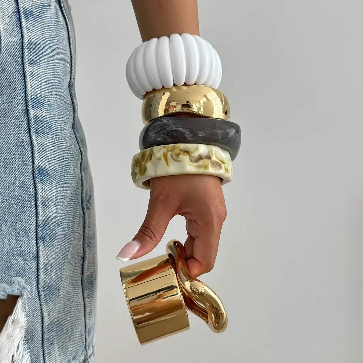 Bohemian Resin Acrylic Bracelet Punk Smooth Metal Open Bangle