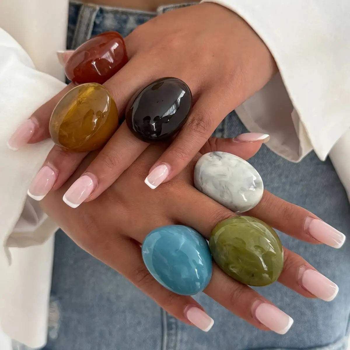 6 Styles Boho Geometric Big Resin Ring
