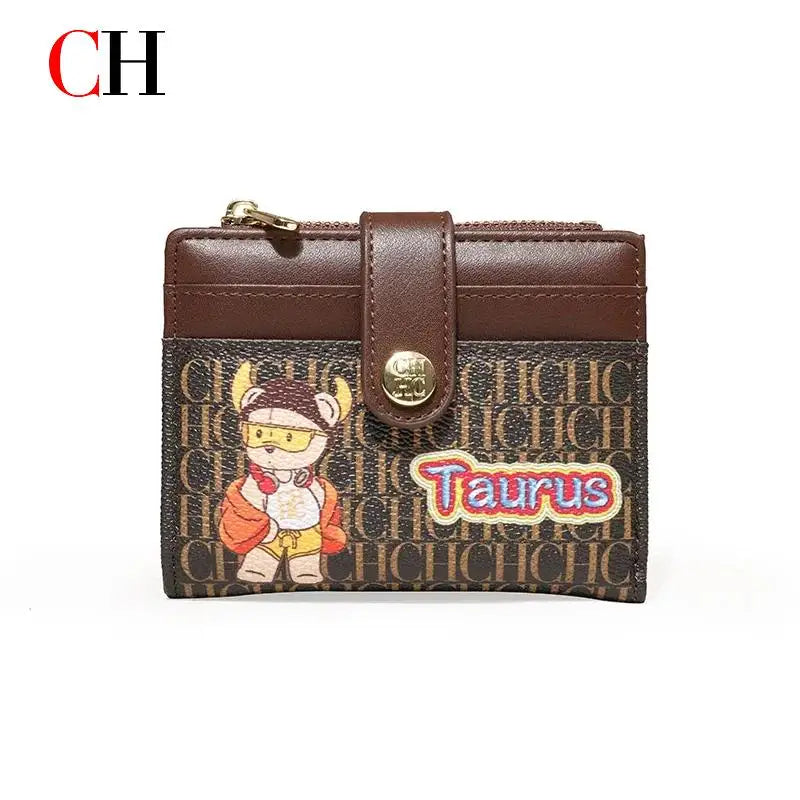 CH Women's Money Clip Niche Design Premium Feeling Card Wallet Twelve Zodiac Signs Animated Patterns Printed Design Wallet High