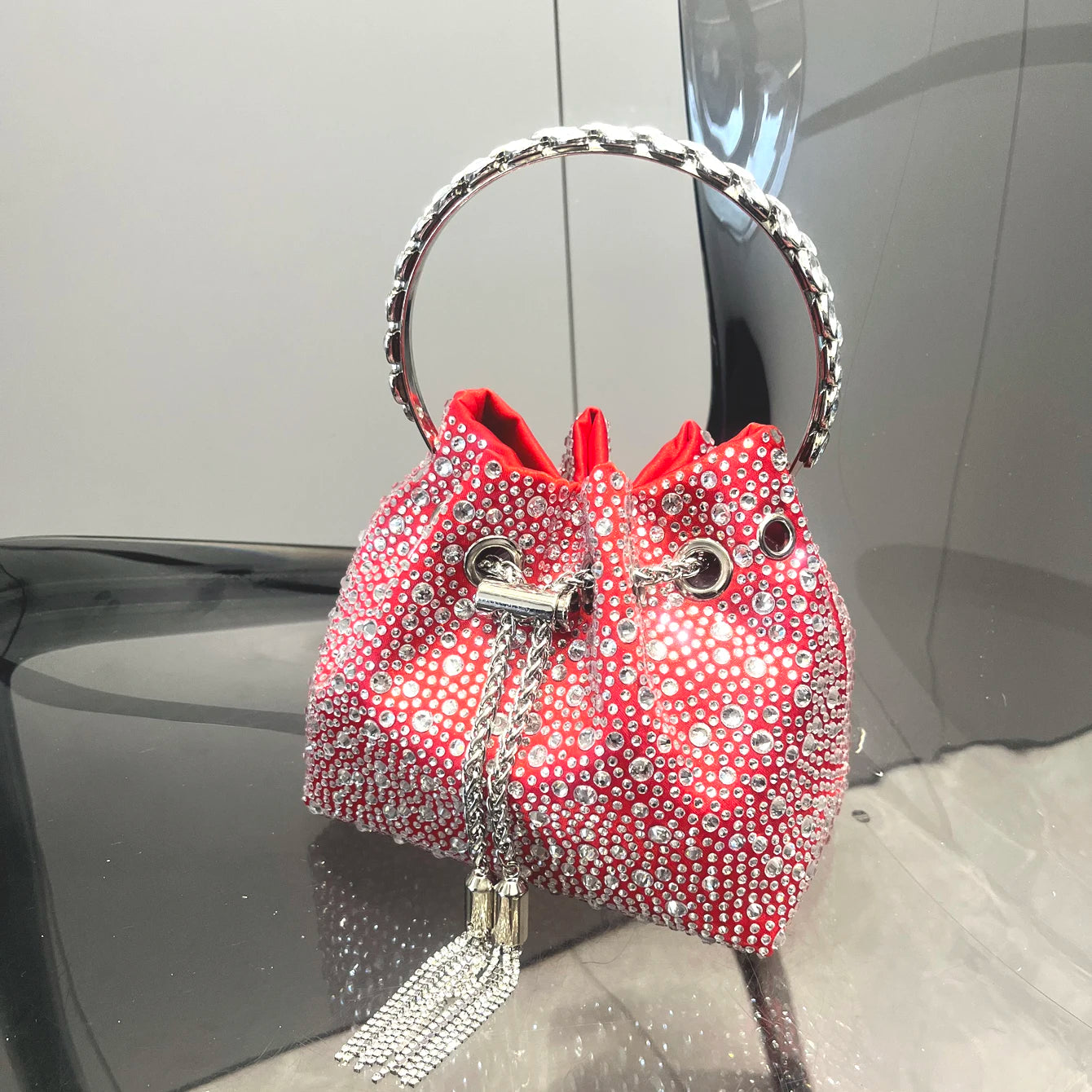 Crystal Handle Evening Clutch Bag