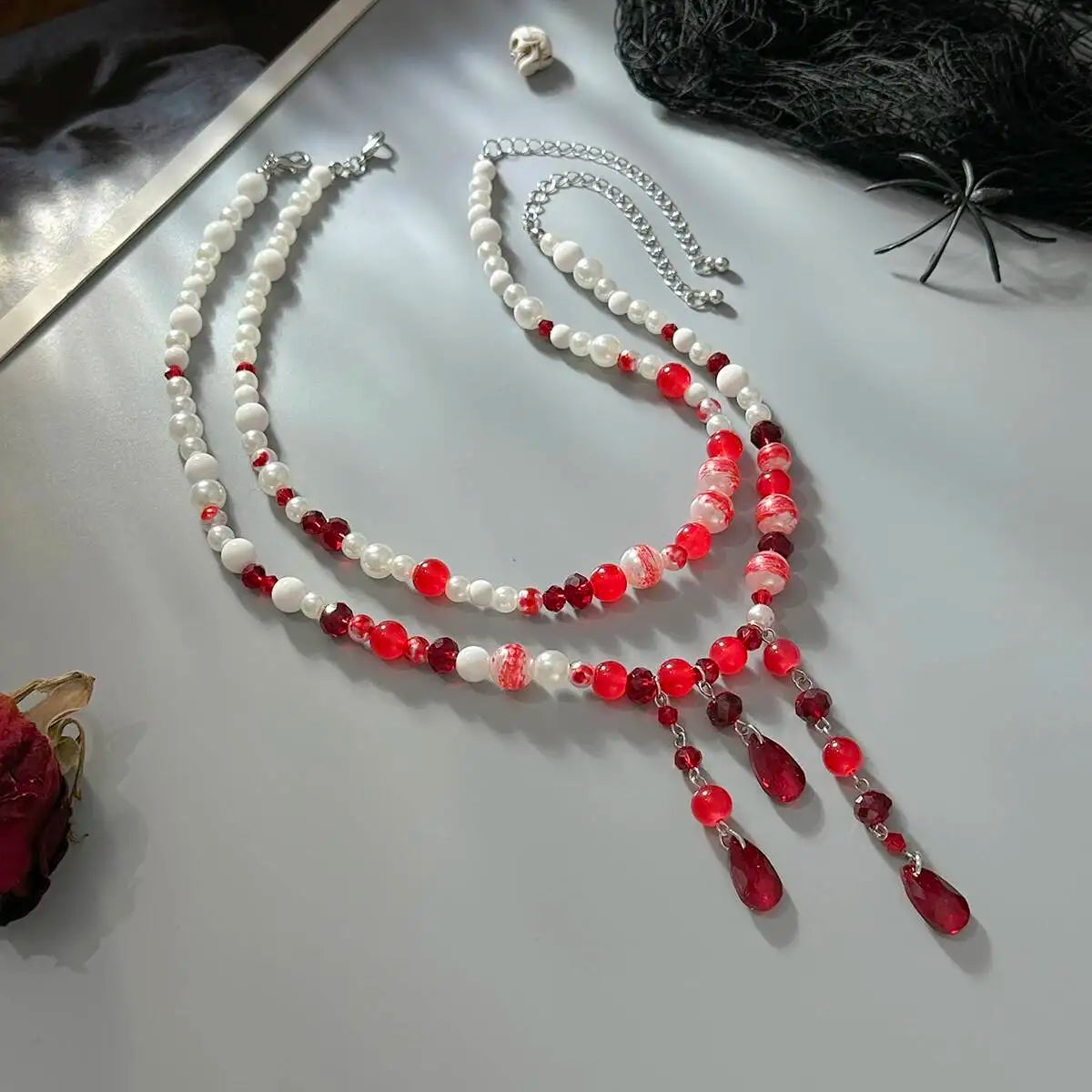 Gothic Red Crystal Tassel Necklace