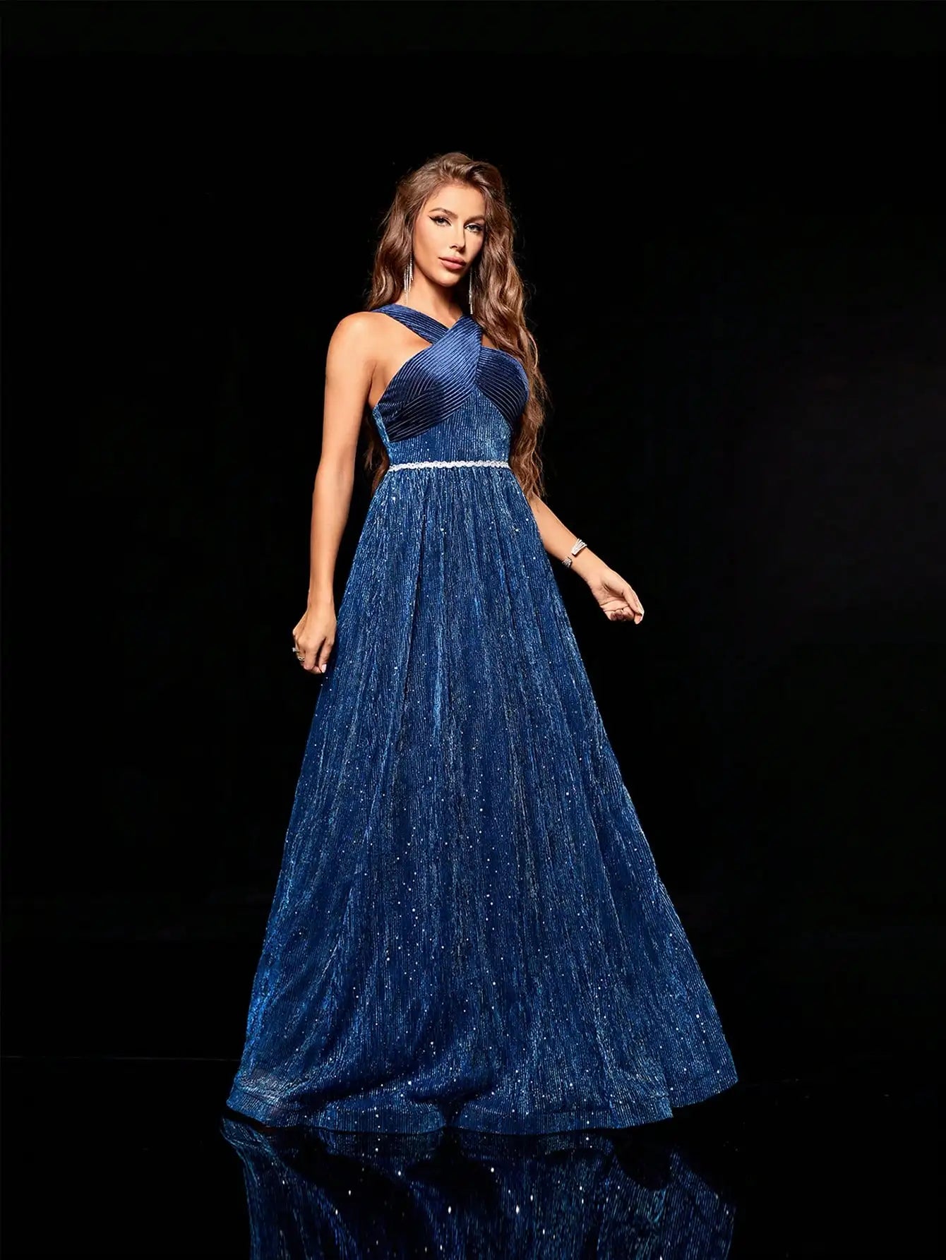 Velvet Cross Neck Ball Gown