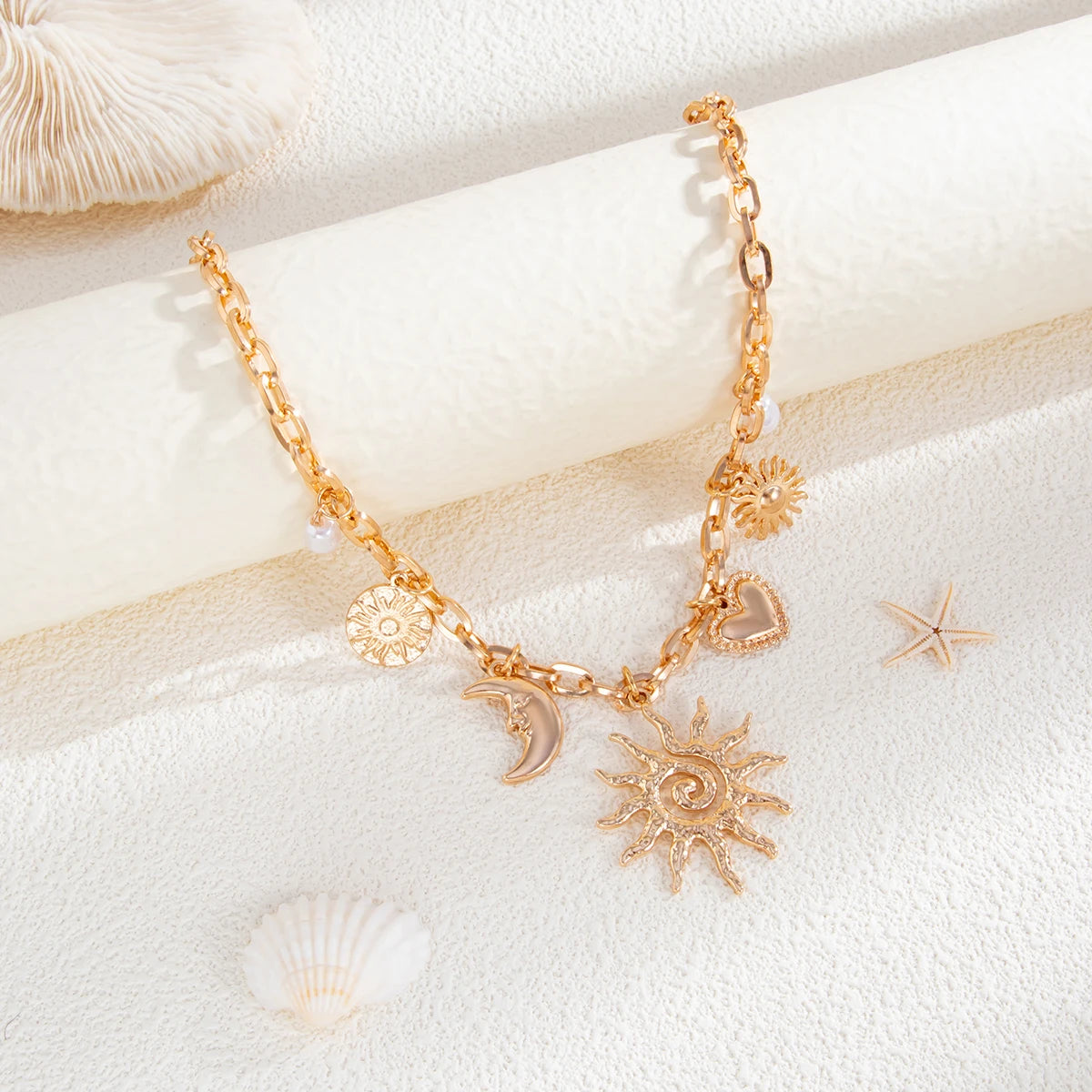 Heart Sun Moon Pendant Necklace