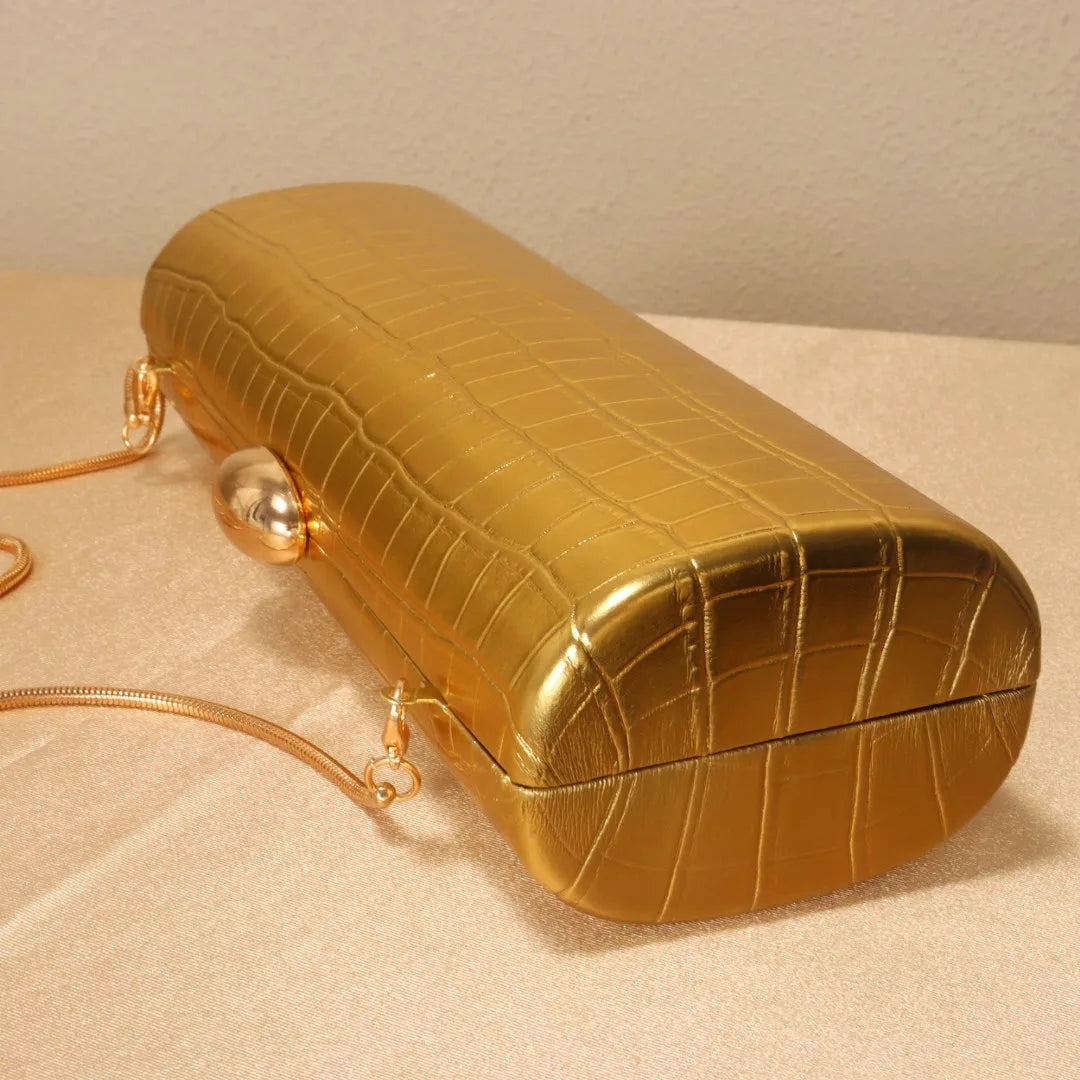 Ic Pu Leather Box Bag Female Glossy Golden Elegant