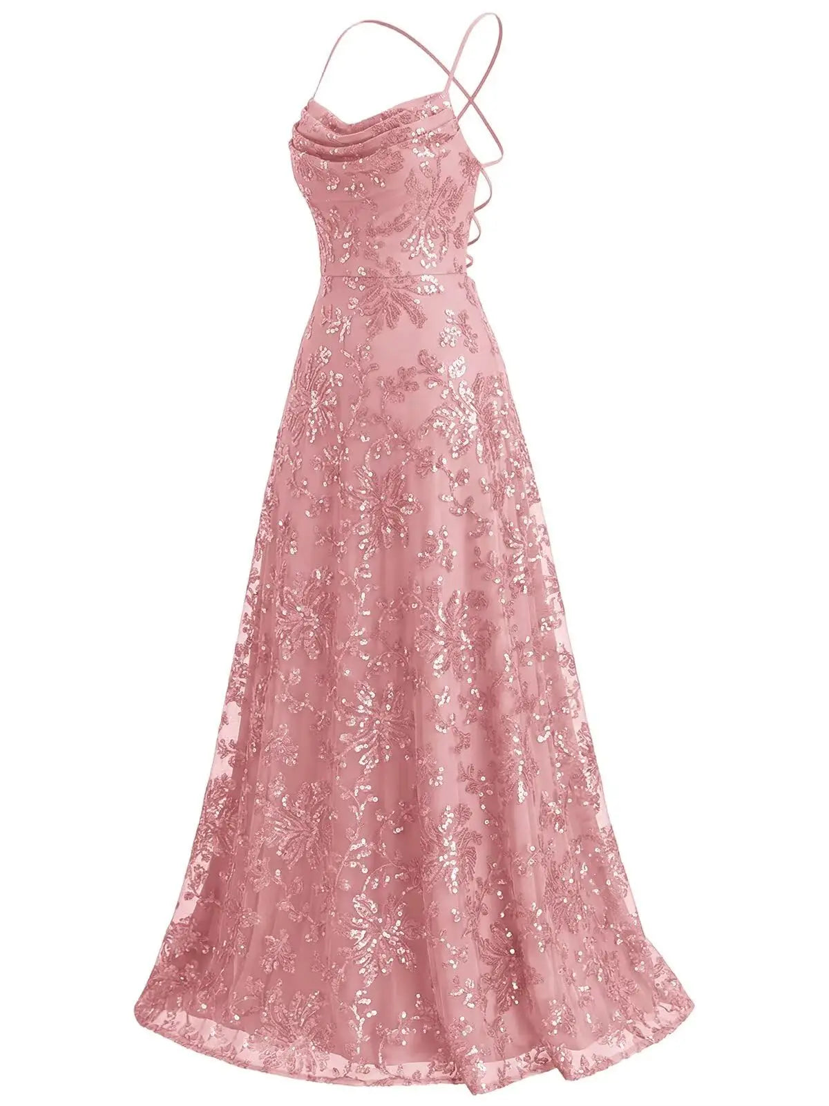 Lace Sequin A-Line Prom Dress