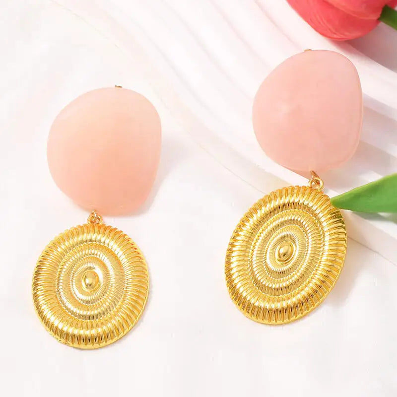 Irregular Geometric Resin Pendant Earrings for Women Ladies Temperament Vintage Metal Shell Drop Earrings Jewelry Accessories