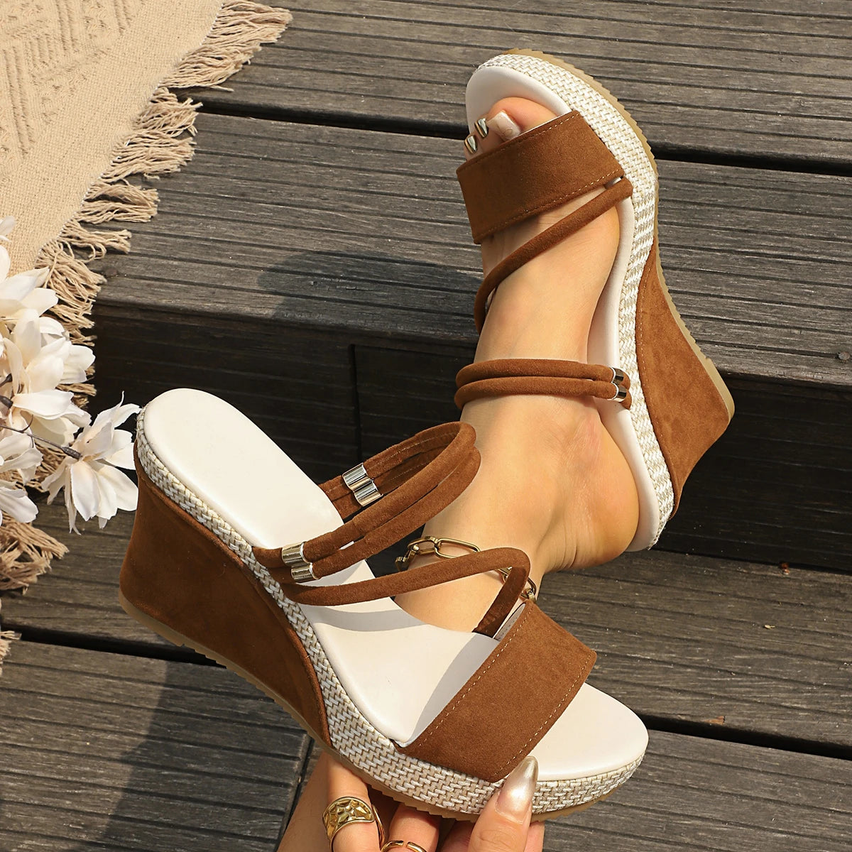 Leather Summer Wedge Female Large Size Mid-heeled Platform Black Comfortable Retro Sandals