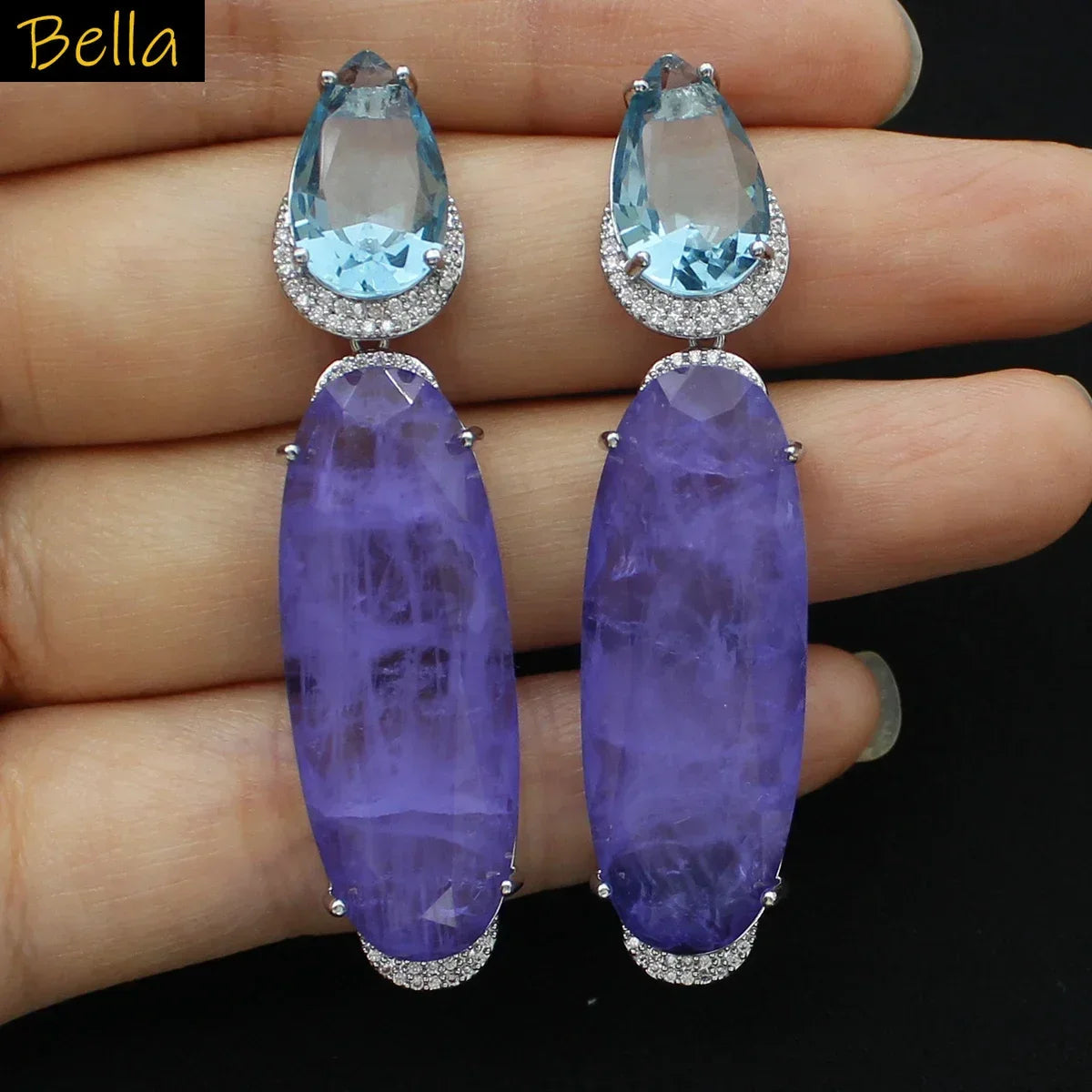 Colorful Purple Green Dangle Earrings for Women Luxury Jewelry Wedding Evening Party Big Drop Earrings Elegant Female Gift