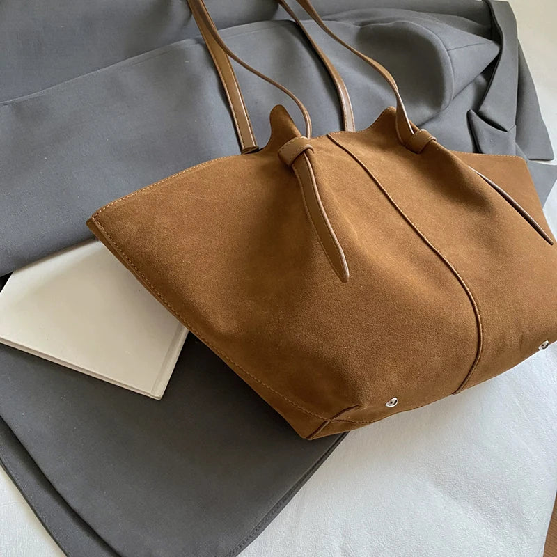 Suede Wing Tote Shoulder Bag