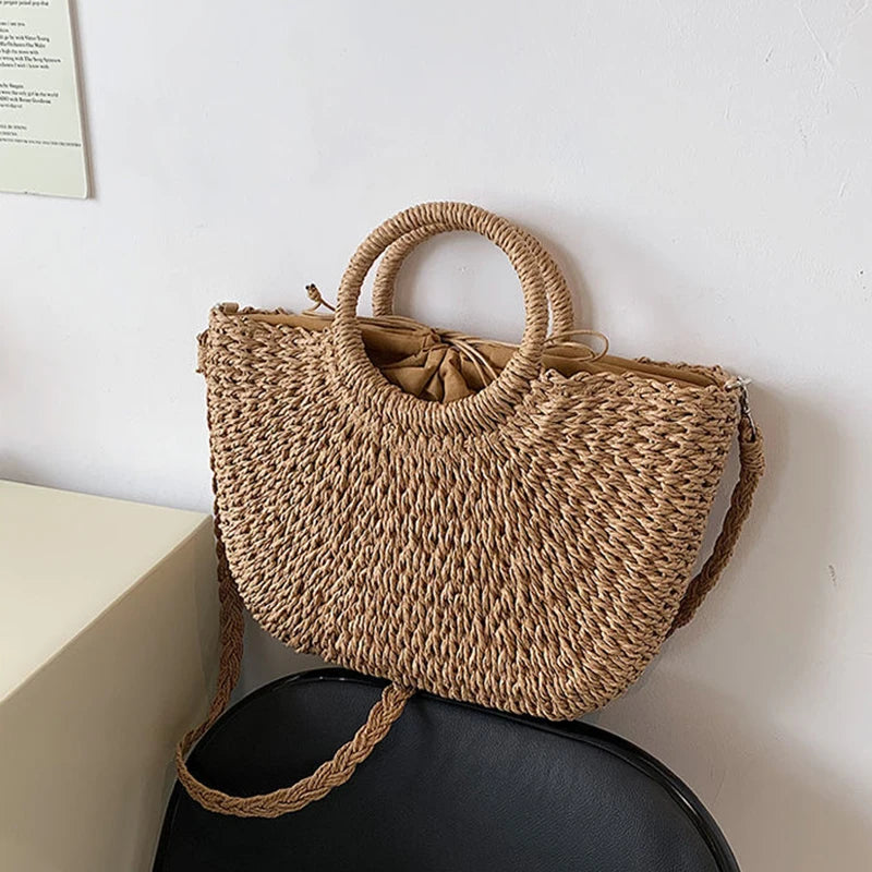 Handwoven Straw Beach Tote Bag