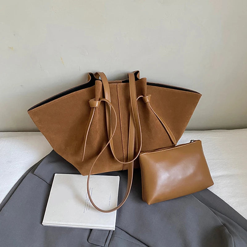Suede Wing Tote Shoulder Bag