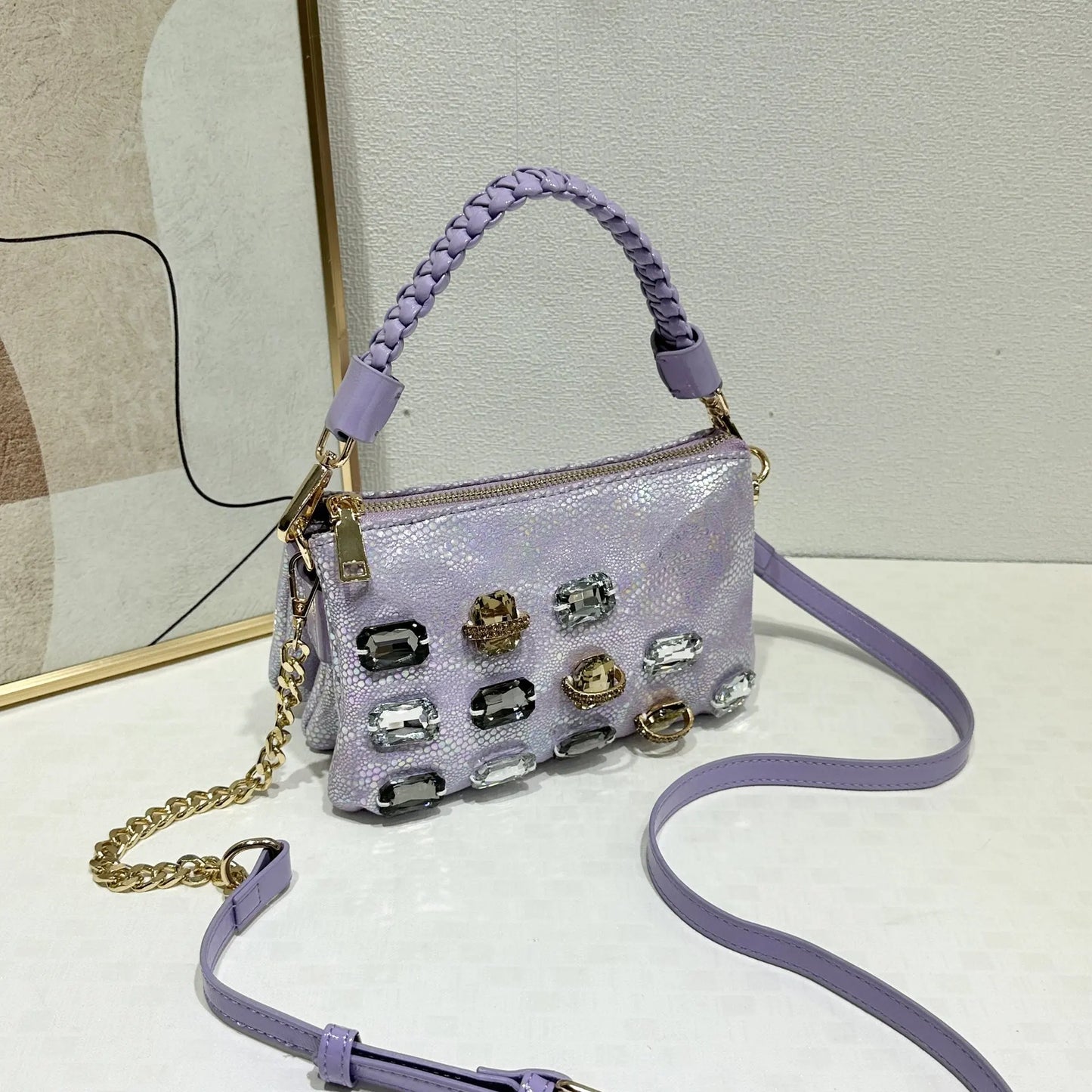 Diamond Leather Crossbody Shoulder Bag
