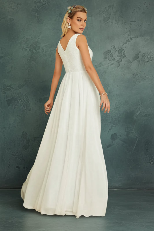 V-Neck Lace Chiffon Wedding Dress