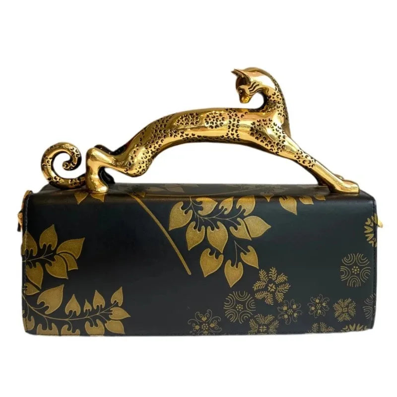 Elegant Gold Leaf Box Clutch Bag for Women