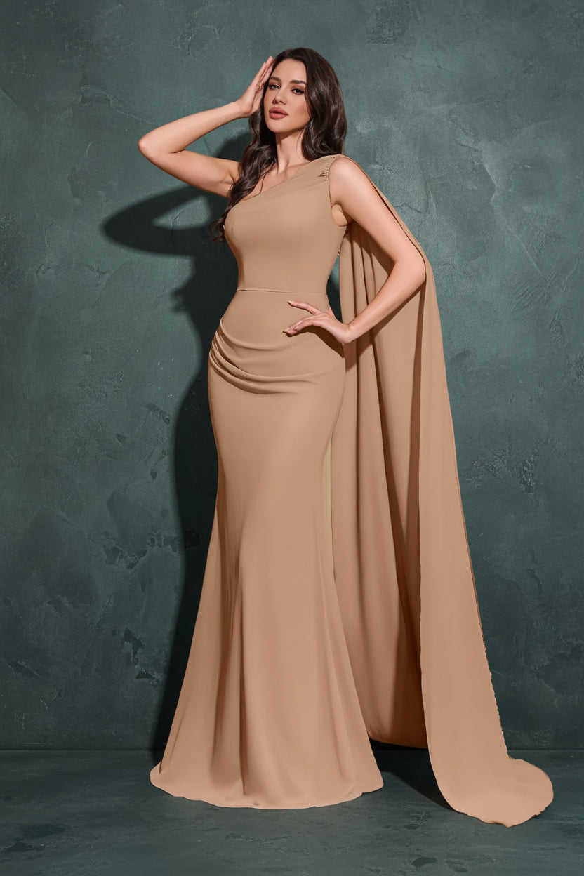 One-shoulder Long Ribbon Hip-hugging Chiffon Dress