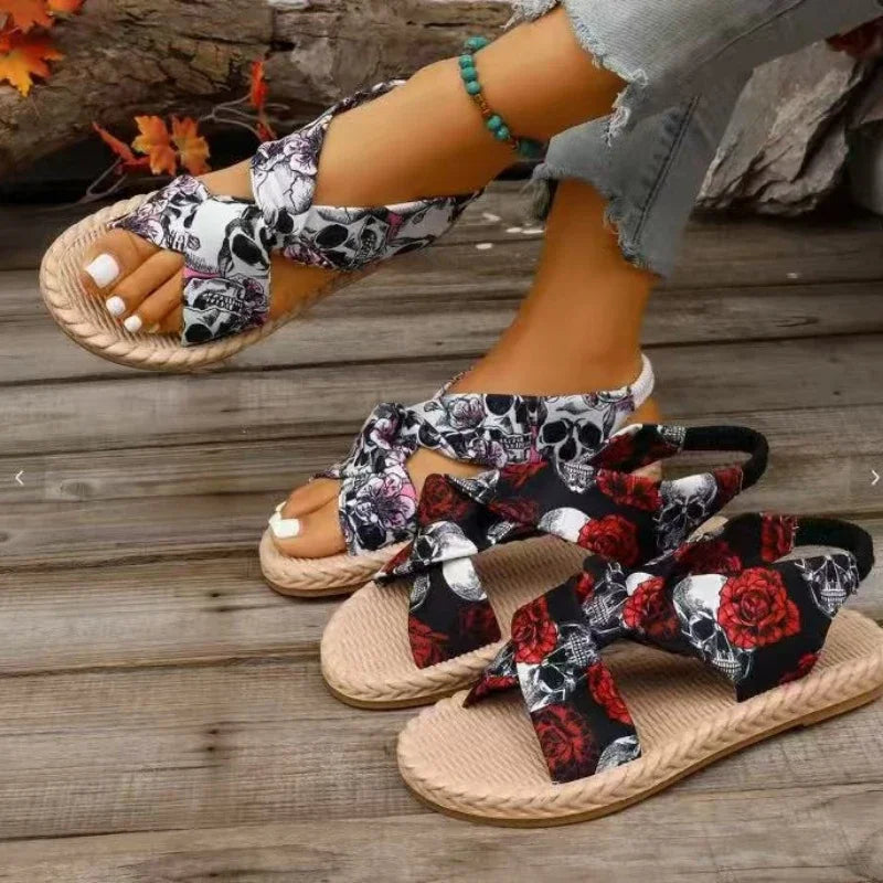 Summer Bohemian Style Sandals Comfortable Linen Cross-Tie Beach Lightweight