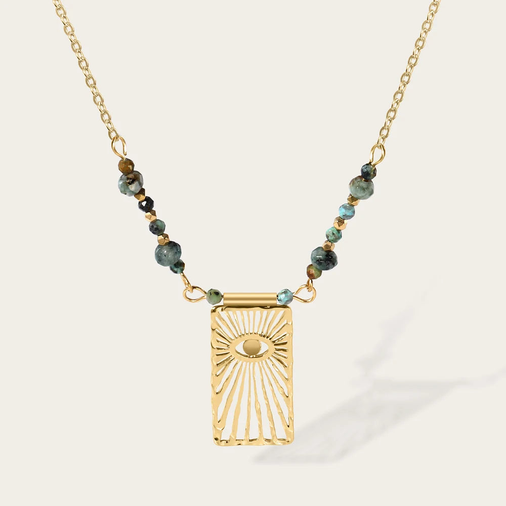Turquoise Eye Bead & Chain Necklace