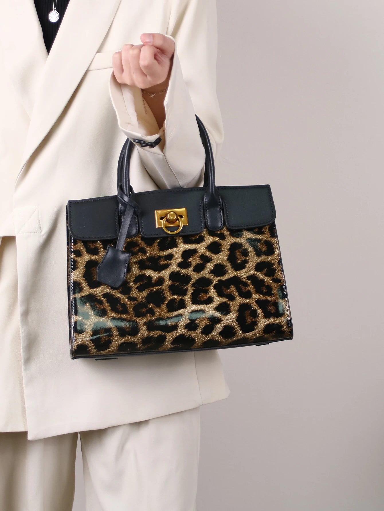 Patent Leopard Print Tote Bag
