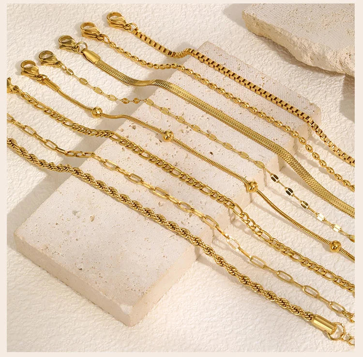 Non Tarnish Stainless Steel Bracelet Gold Plated Stackable, Thin