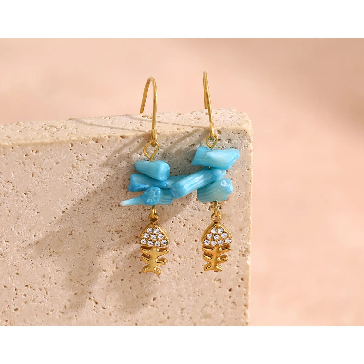 Blue Coral-Inspired Fishbone Earrings