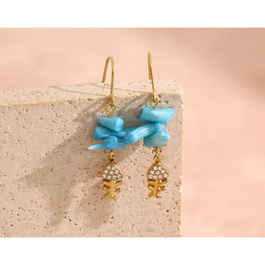 Blue Coral-Inspired Fishbone Earrings