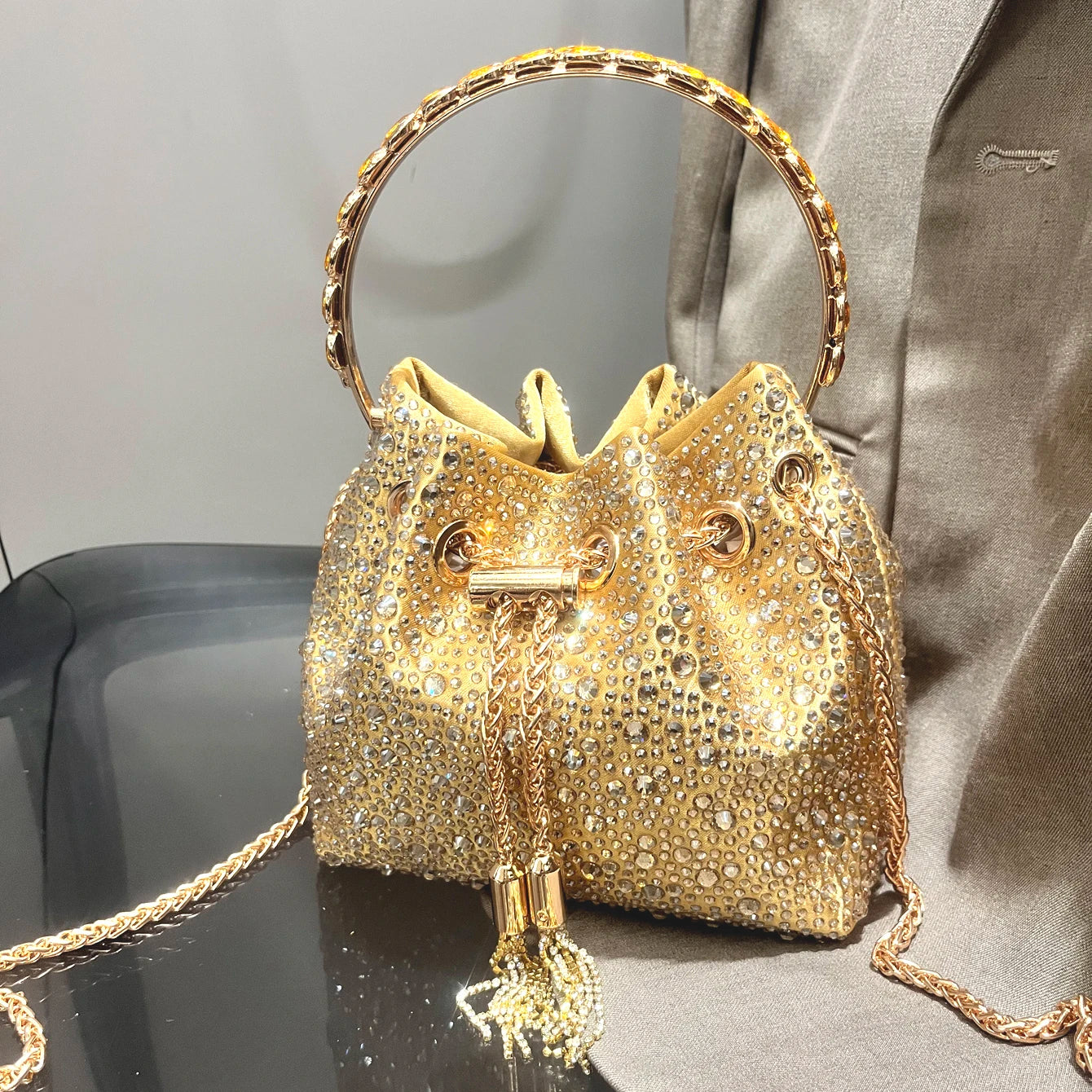 Crystal Handle Evening Clutch Bag