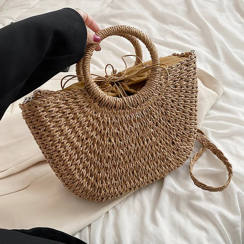Handwoven Straw Beach Tote Bag
