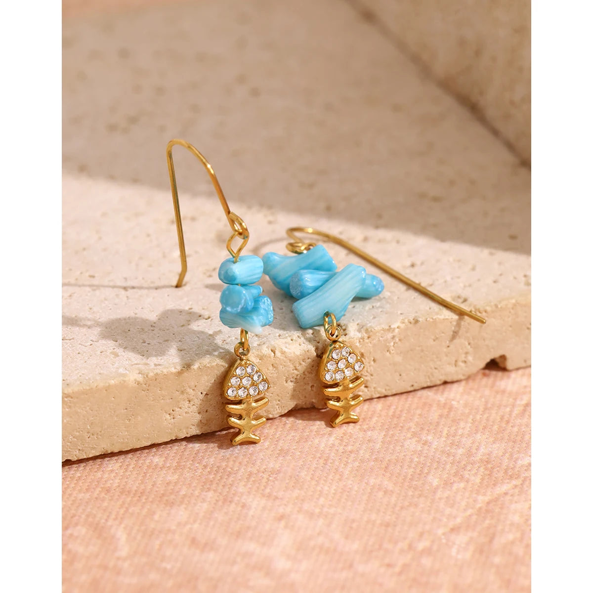 Blue Coral-Inspired Fishbone Earrings