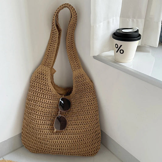 Large Woven Rattan Beach Tote Bag for Women