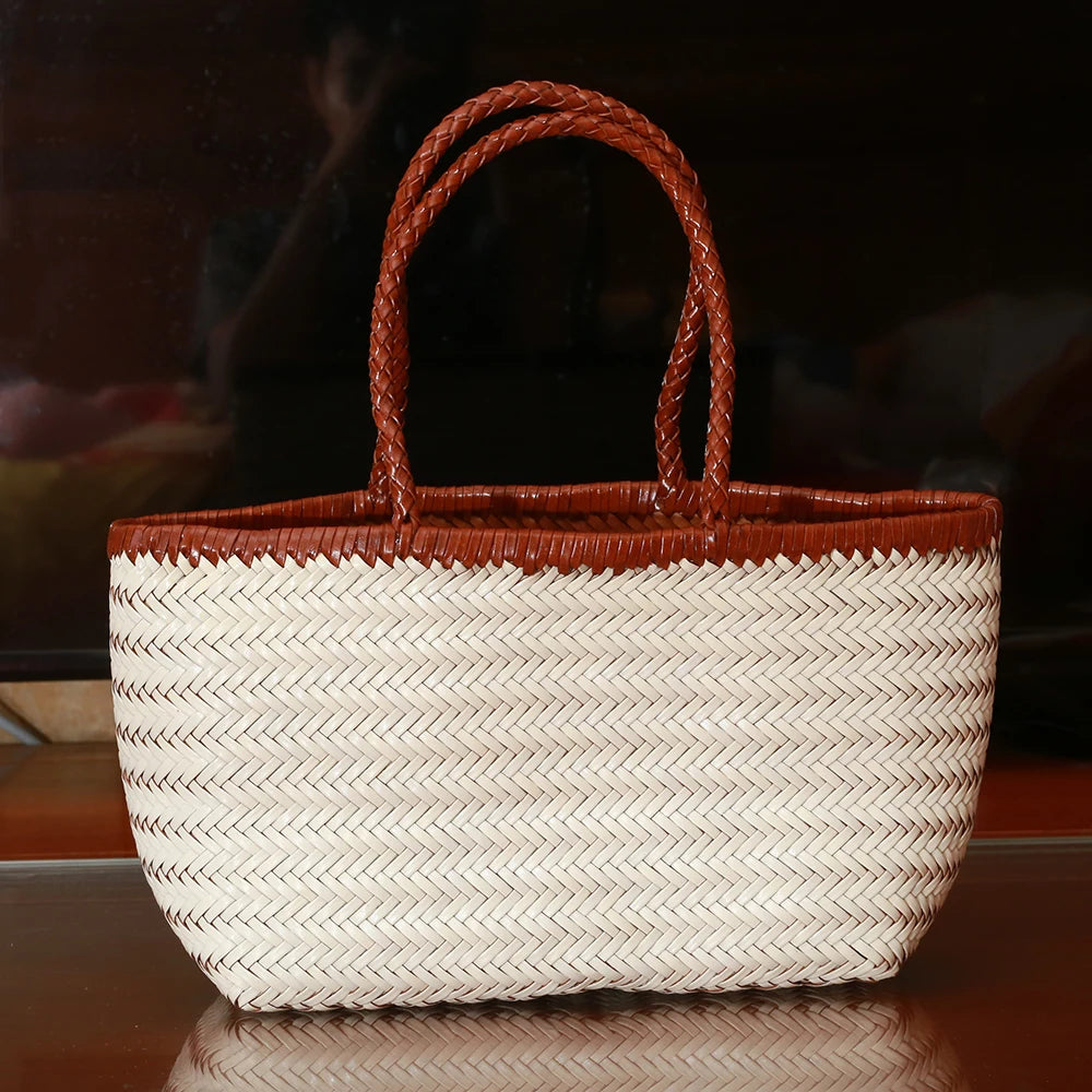 Genuine Leather Woven Tote Bag