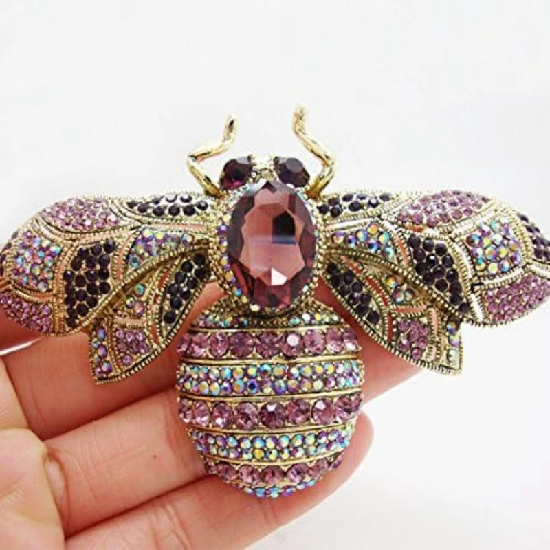 SKEDS Luxury Exaggerated Vintage Women Crystal Bee Brooch Pin Fashion Elegant Lady Exquisite Insect Rhinestone Badges
