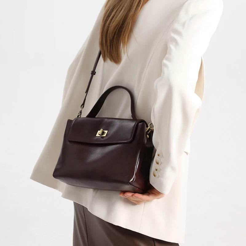 Genuine Leather Oil Wax Satchel Bag