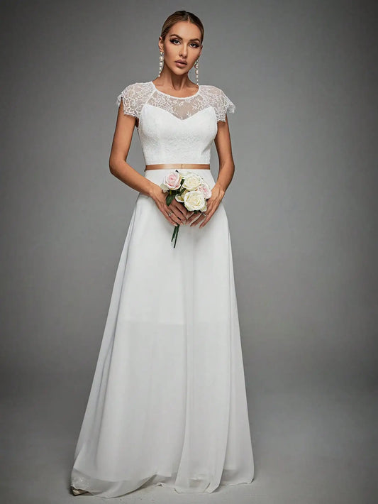 Lace Sleeve Chiffon Wedding Dress