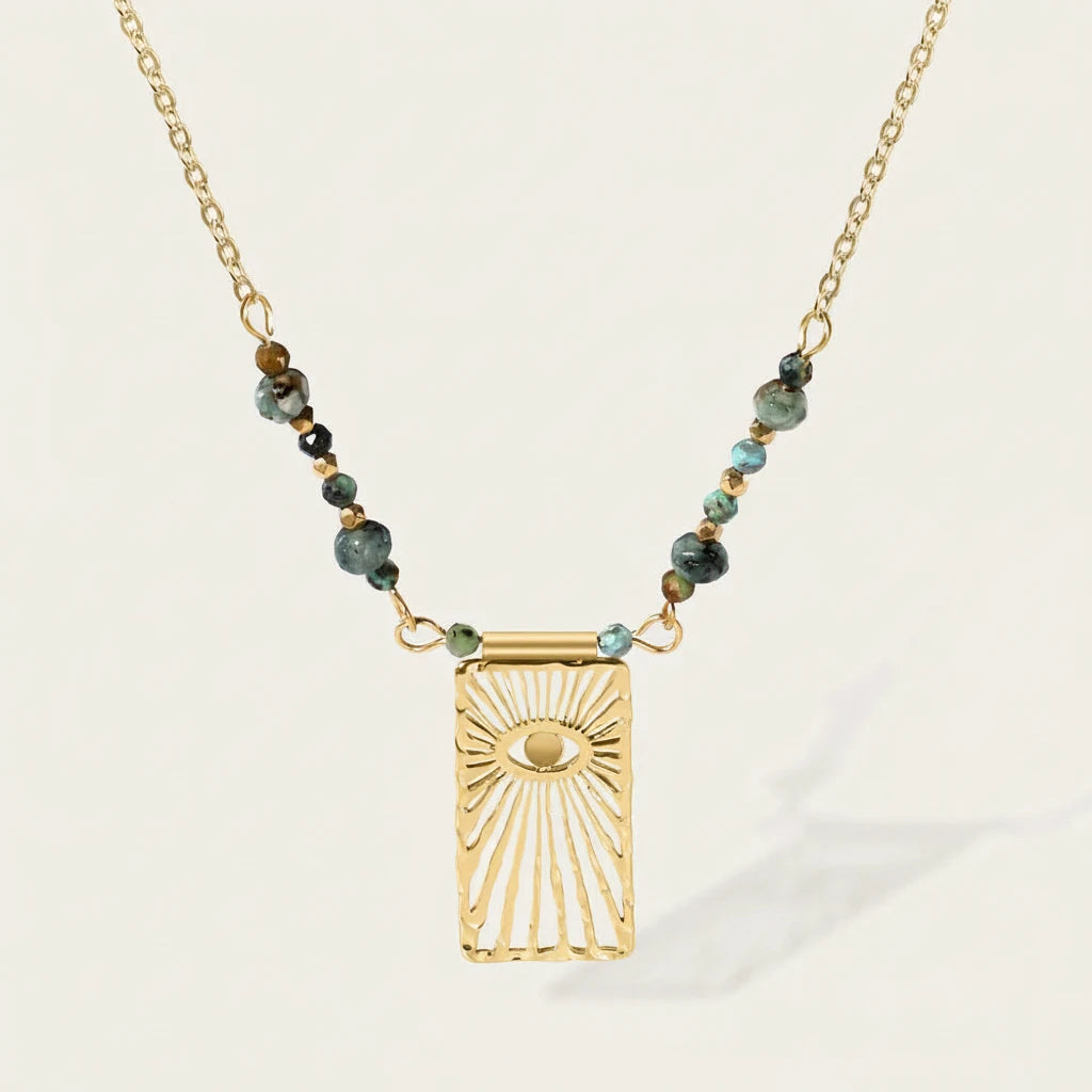 Turquoise Eye Bead & Chain Necklace