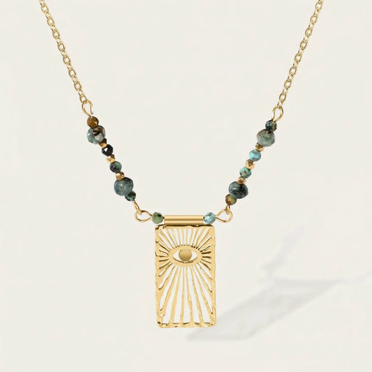 Turquoise Eye Bead & Chain Necklace