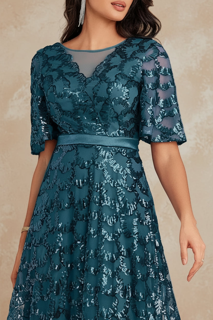 V-Neck Sequin Mermaid Evening Dress