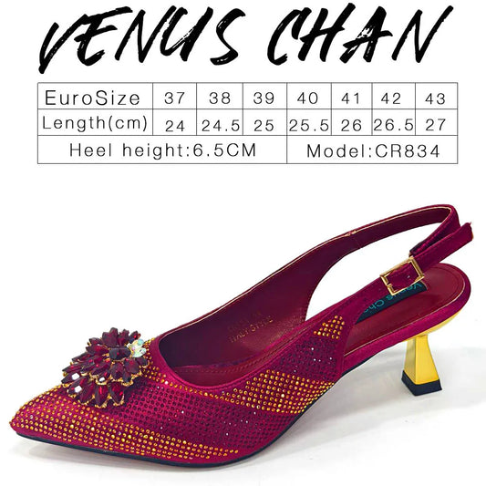 Italian Luxury Rhinestone Wine Pointed Toe High Heels with