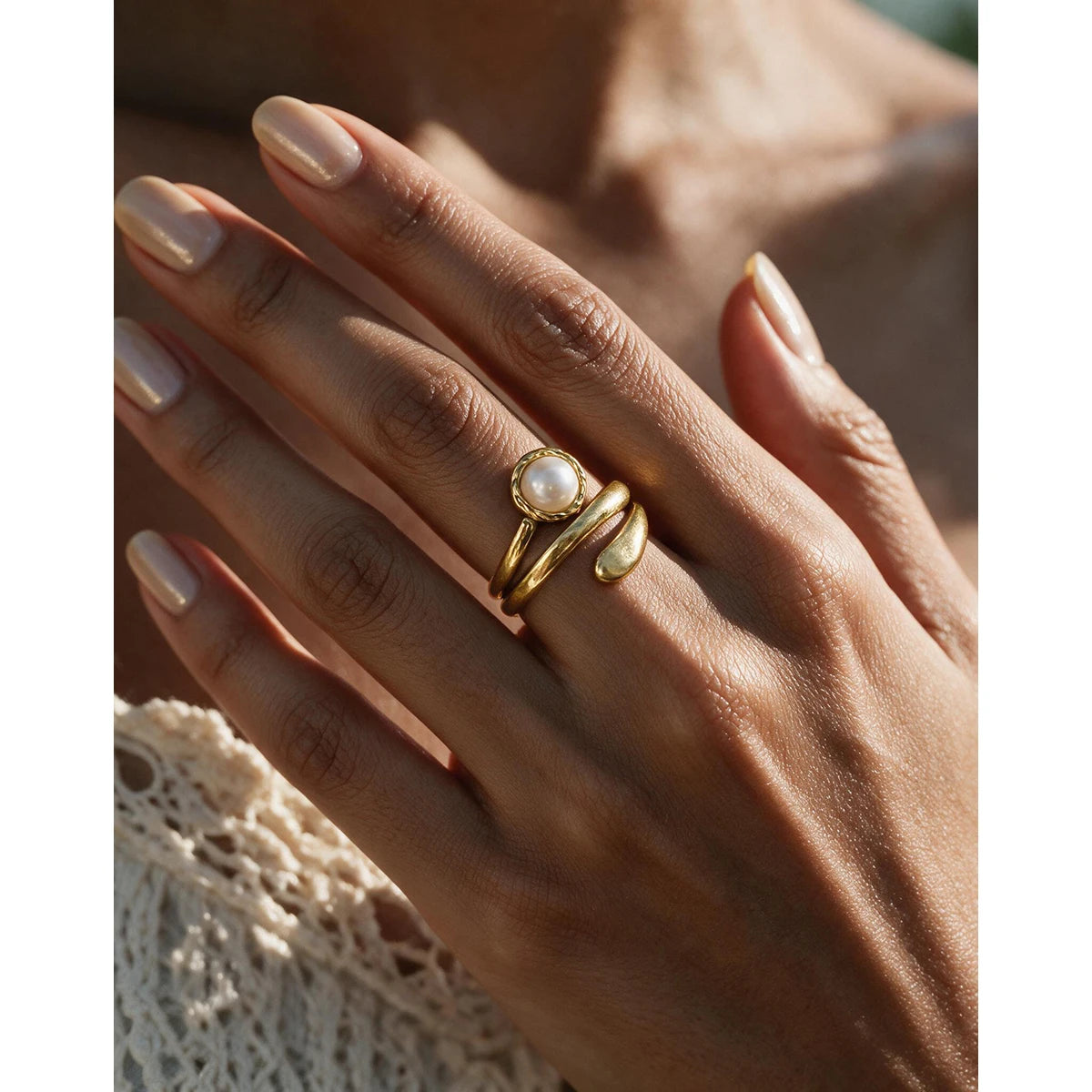 Pearl Charm Open Ring