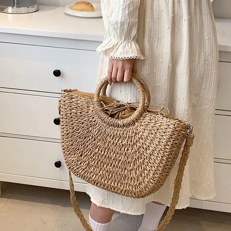Handwoven Straw Beach Tote Bag