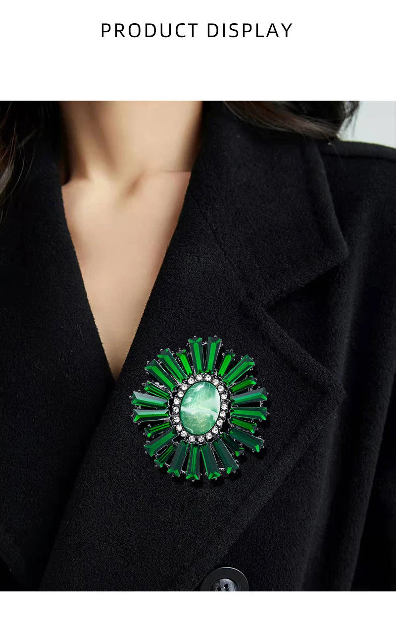 SKEDS Vintage Baroque Luxury Rhinestone Sun Flower Brooches Badges For Women Men Retro Palace Gorgeous Pins Jewelry