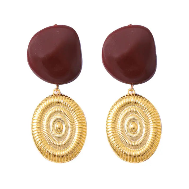 Irregular Geometric Resin Pendant Earrings for Women Ladies Temperament Vintage Metal Shell Drop Earrings Jewelry Accessories