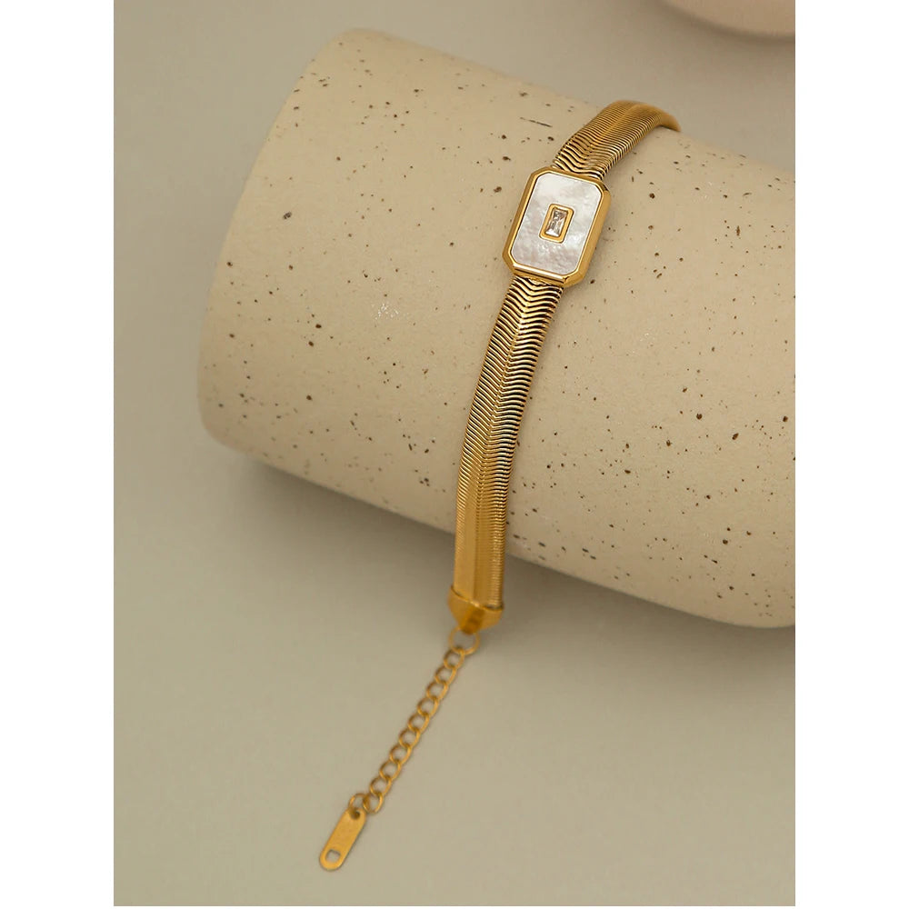 Shell & Stone Snake Chain Bracelet