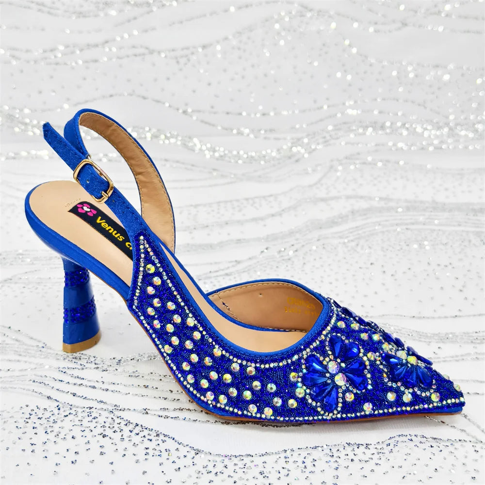 Gold Pointed Toe Rhinestone Heels & Bag Set, Sparkly